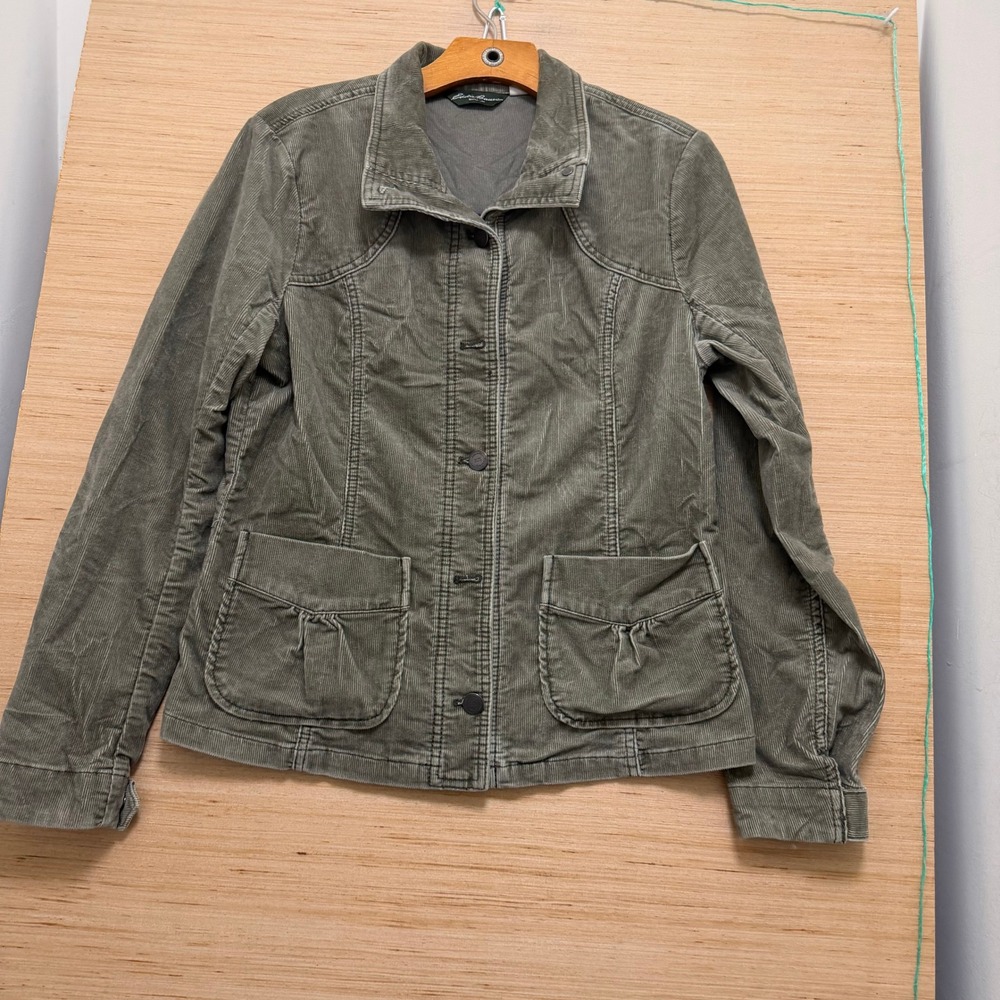 Eddie Bauer Womens Olive Green Corduroy Button Front Utility Jacket Size M